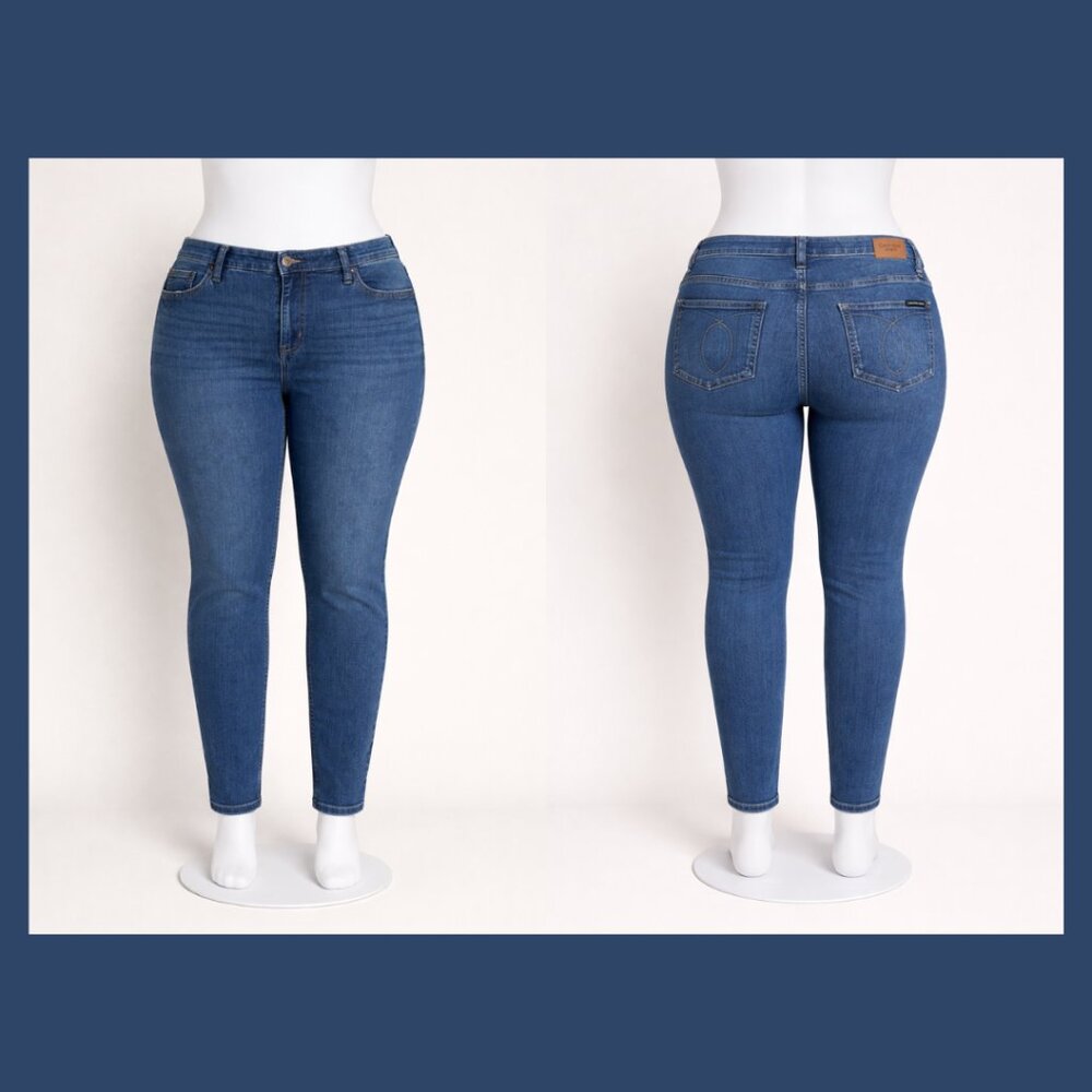 Calvin Klein Jeans Women’s 18W Blue Stretch Denim Straight Leg Classic Mid Rise